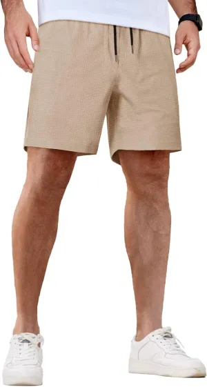 COOFANDY Men's Casual Shorts Waffle Elastic Waist Drawstring Shorts Lightweight Summer Beach Shorts