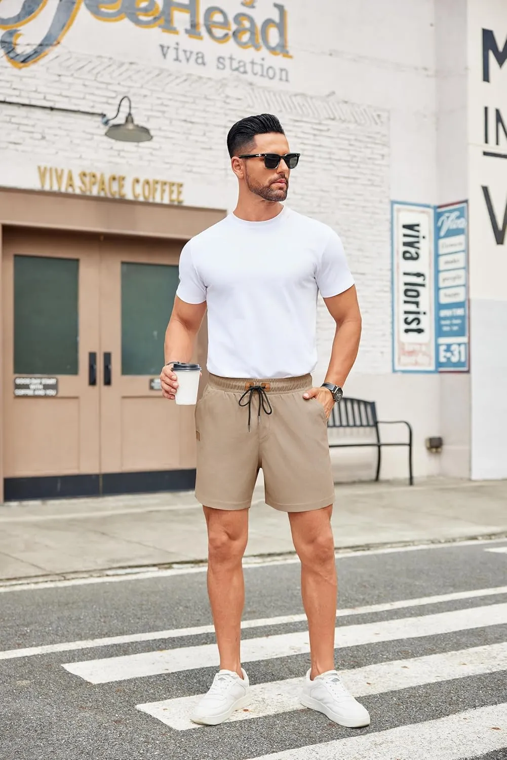 COOFANDY Men's Casual Shorts Waffle Elastic Waist Drawstring Shorts Lightweight Summer Beach Shorts