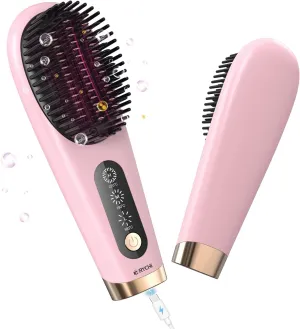 Cordless Hair Straightener Brush, Portable Straightening Brush for Travel, 100 Million Negative Ions, 6400 mAh Rechargeable Hair Straightener Brush for Women, Lightweight