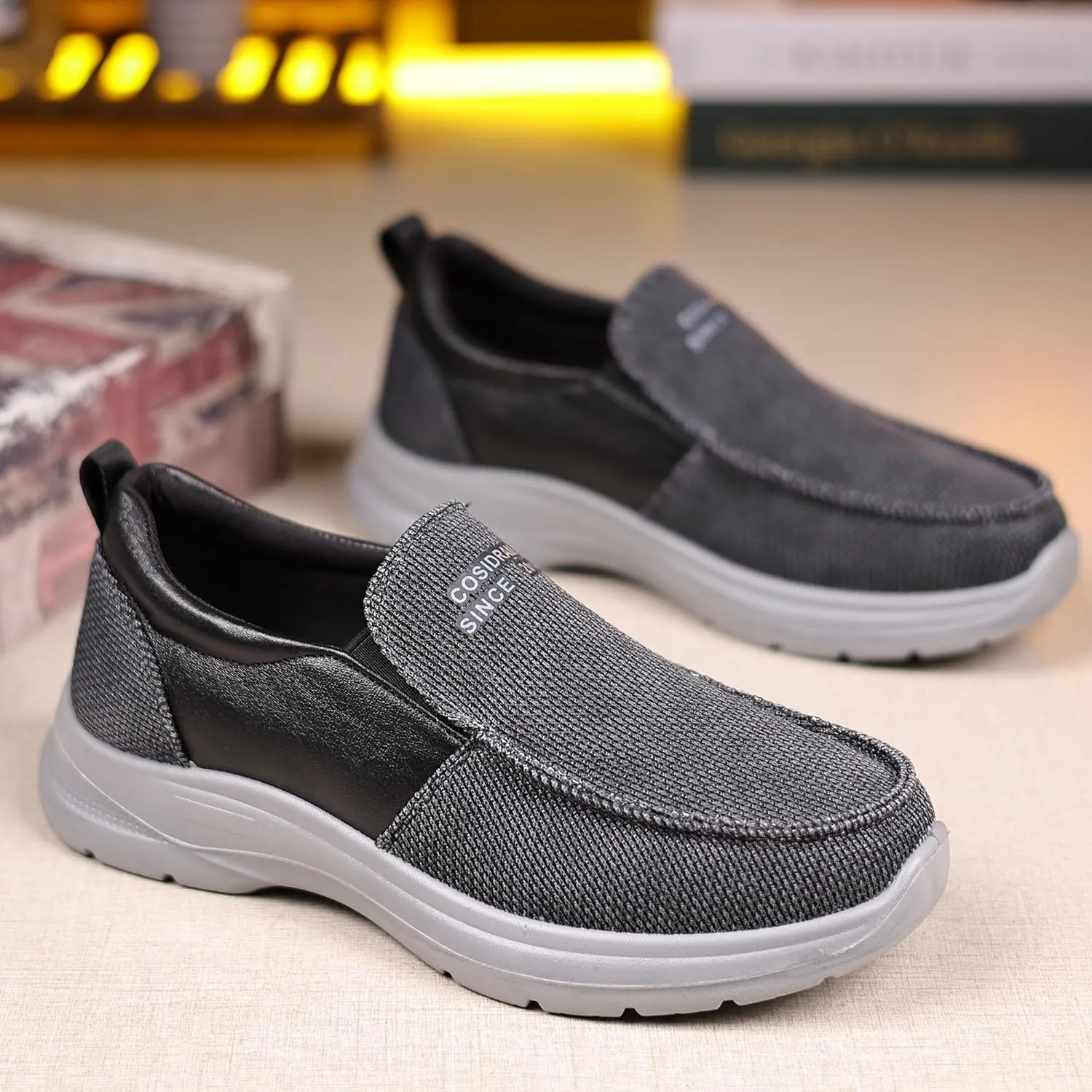 COSIDRAM Mens Casual Slip on Loafers Shoes Breathable Comfortable Non Slip Soft Walking Shoes Daily Flats