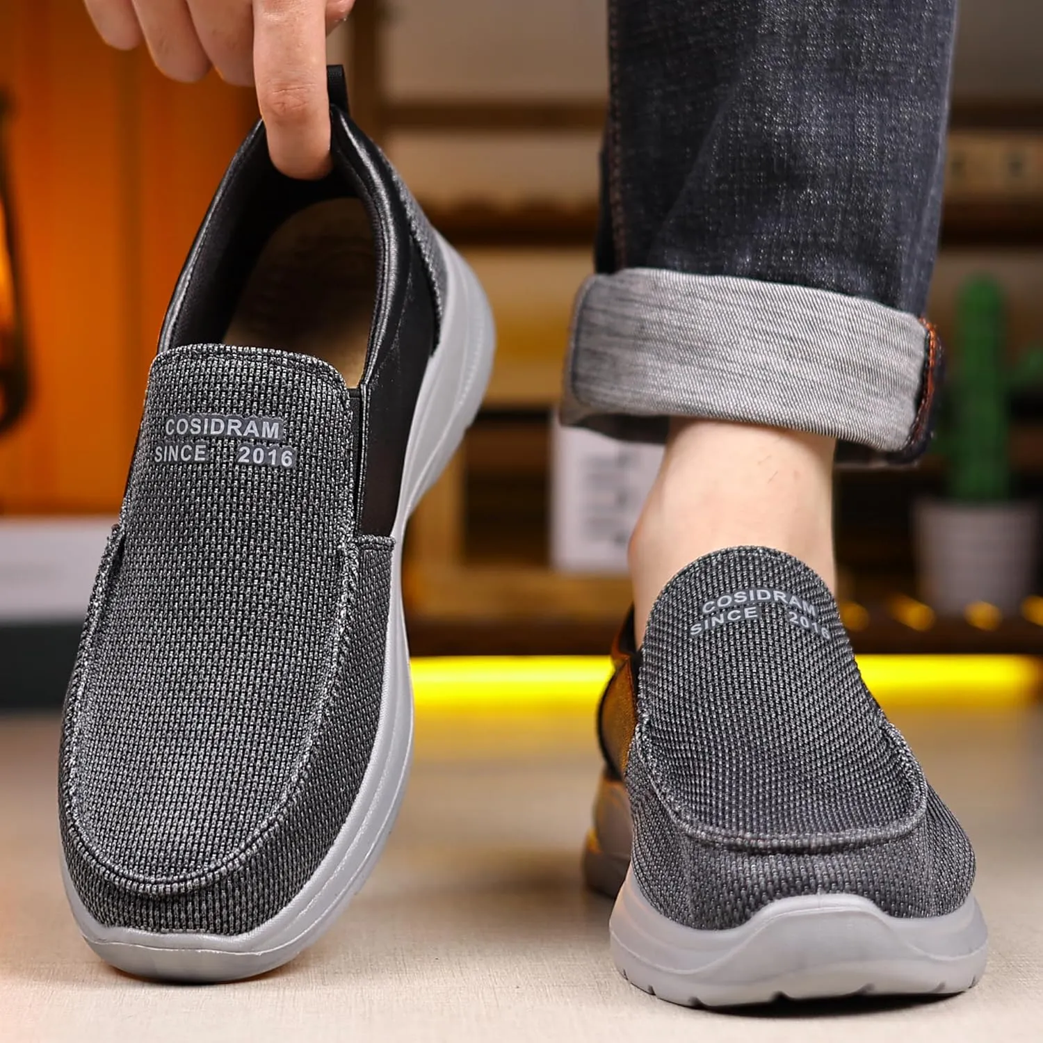 COSIDRAM Mens Casual Slip on Loafers Shoes Breathable Comfortable Non Slip Soft Walking Shoes Daily Flats
