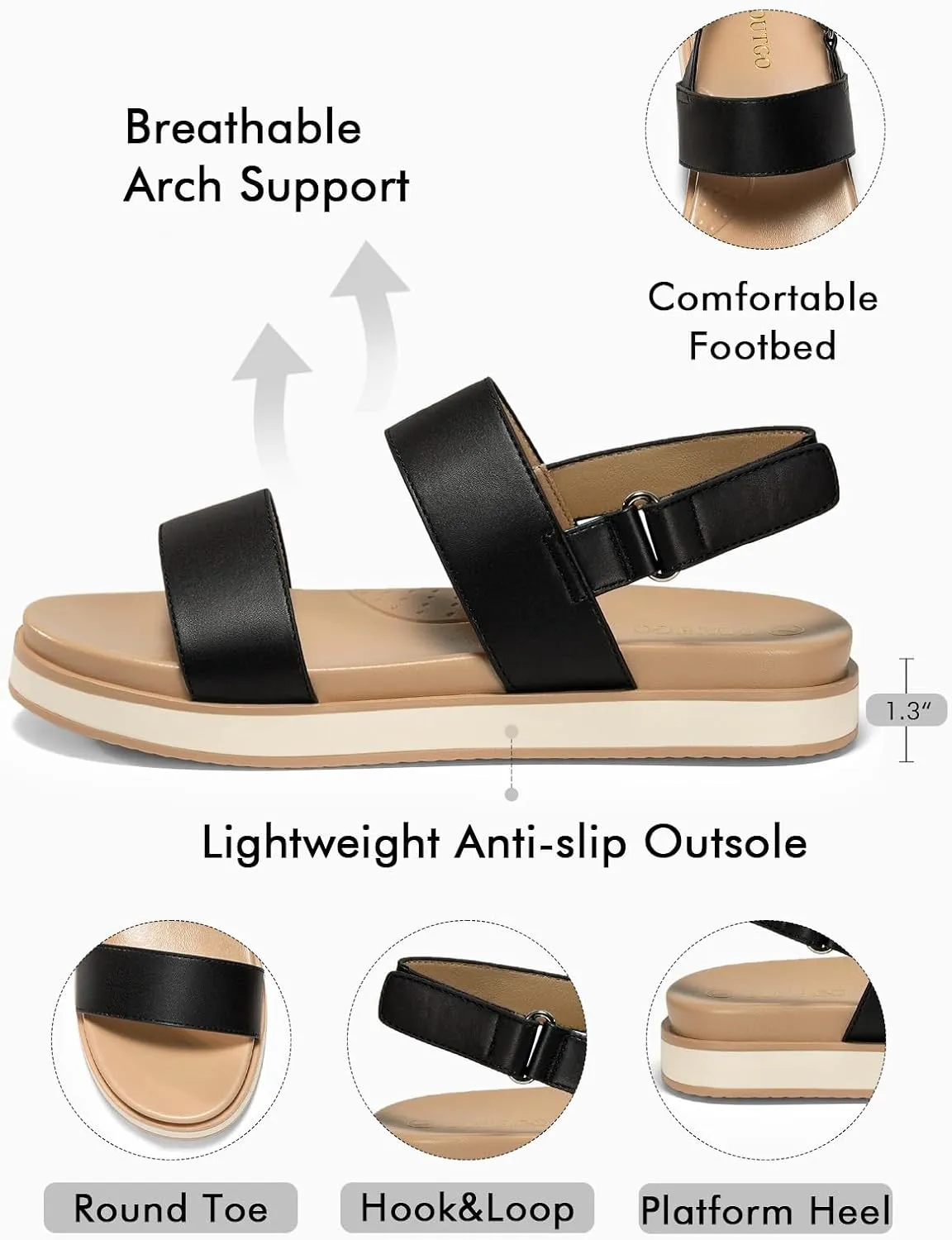 Coutgo Womens Flat Sandals Comfortable Arch Support Adjustable Double Strap Lightweight Summer Platform Sandals