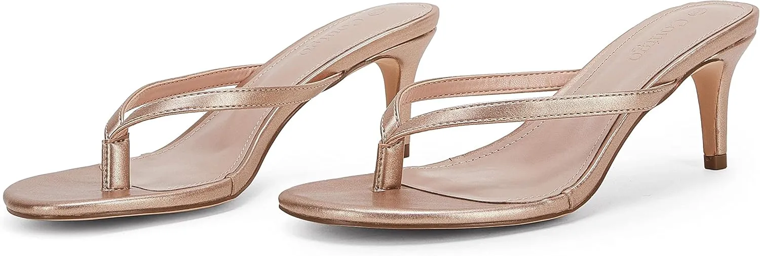 Coutgo Women's Kitten Heel Flip Flops Slip On Thong Slide Sandals Comfortable Summer Beach Shoes