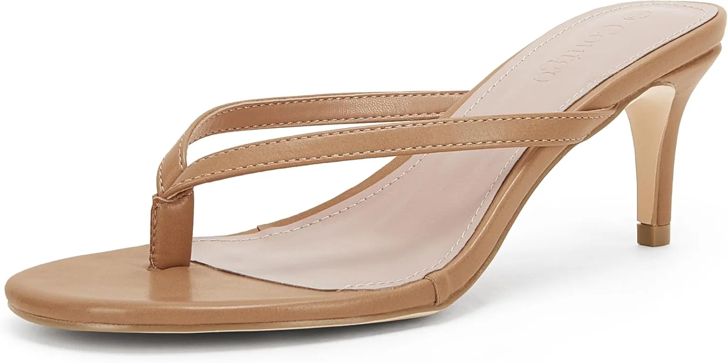Coutgo Women's Kitten Heel Flip Flops Slip On Thong Slide Sandals Comfortable Summer Beach Shoes