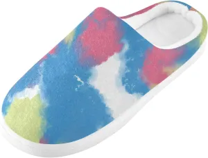 Cozy Slippers Tie Dye Rainbow Pink, Soft Home Slippers for Men with Memory Foam, Lightweight Non-Slip