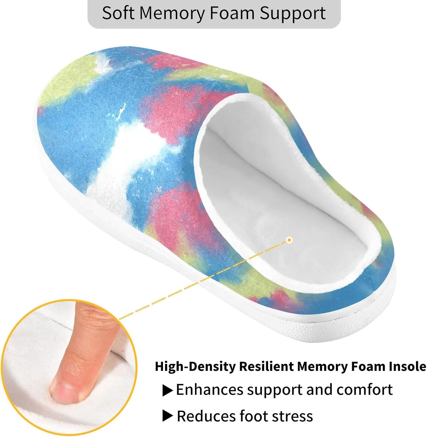 Cozy Slippers Tie Dye Rainbow Pink, Soft Home Slippers for Men with Memory Foam, Lightweight Non-Slip