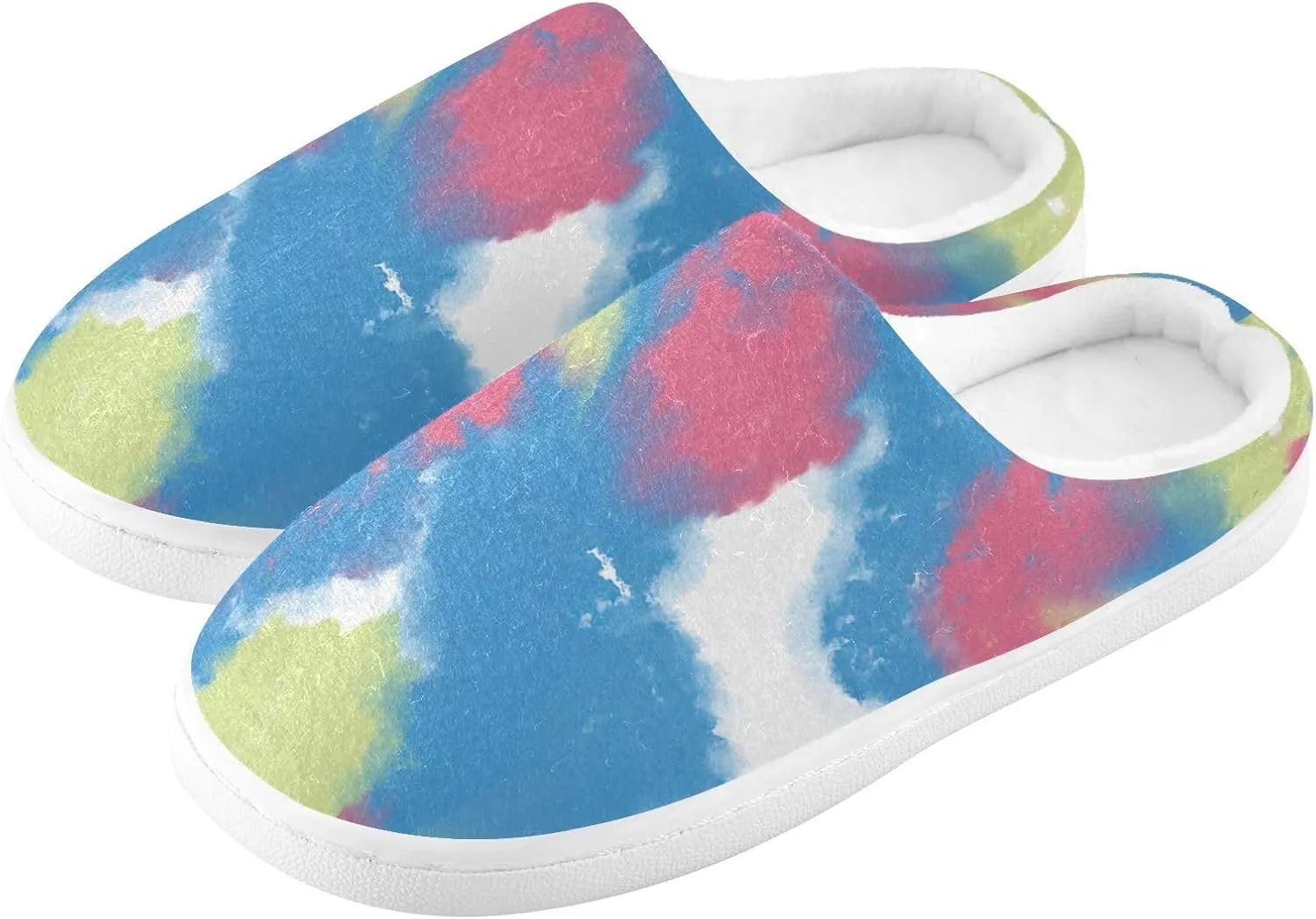 Cozy Slippers Tie Dye Rainbow Pink, Soft Home Slippers for Men with Memory Foam, Lightweight Non-Slip