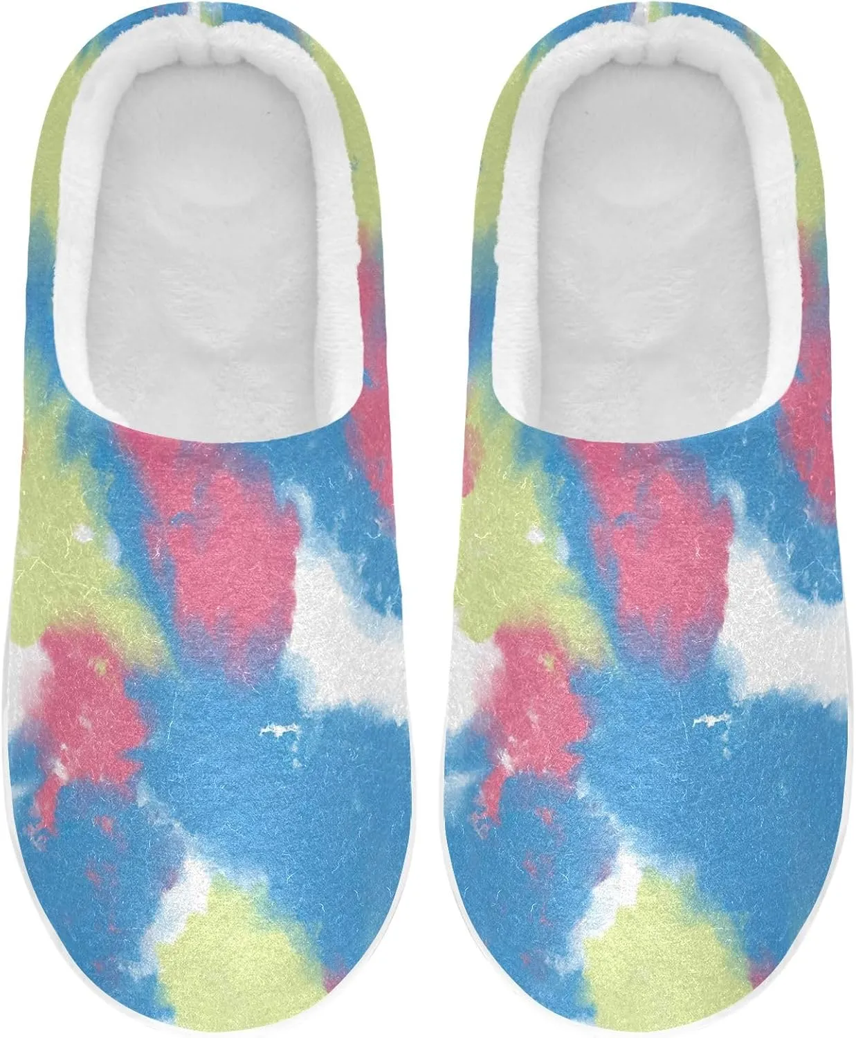 Cozy Slippers Tie Dye Rainbow Pink, Soft Home Slippers for Men with Memory Foam, Lightweight Non-Slip