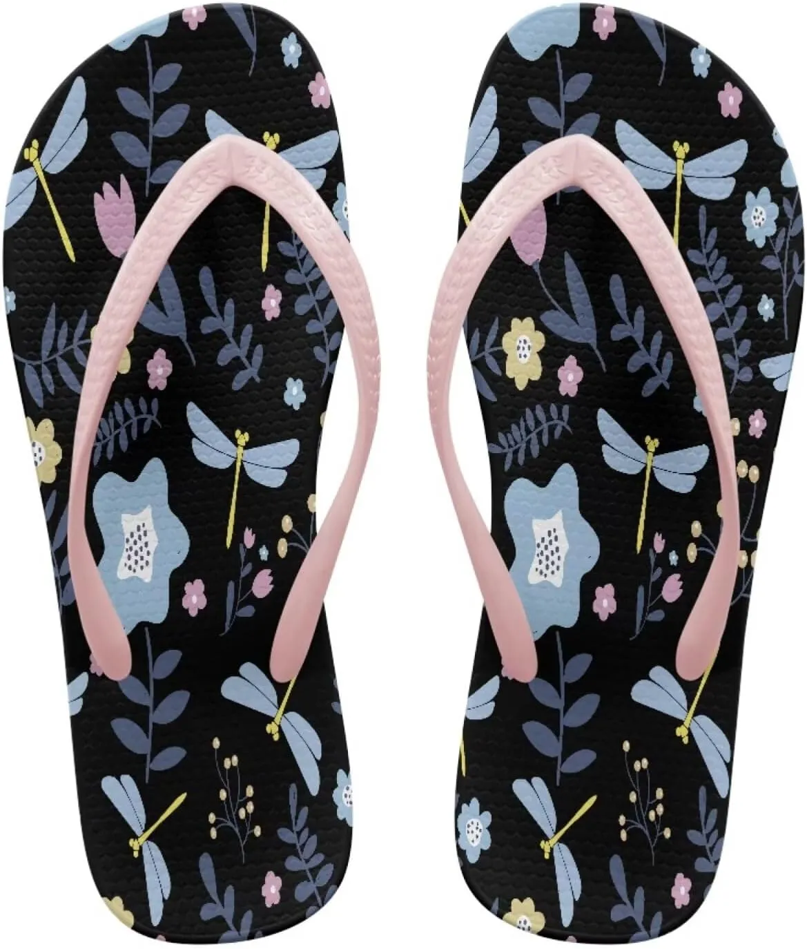 Creative Plant Print Flip Flops for Women Fit Comfort Flat Shower Sandals Lightweight Casual Ladies Slippers Beach Vacation Essentials