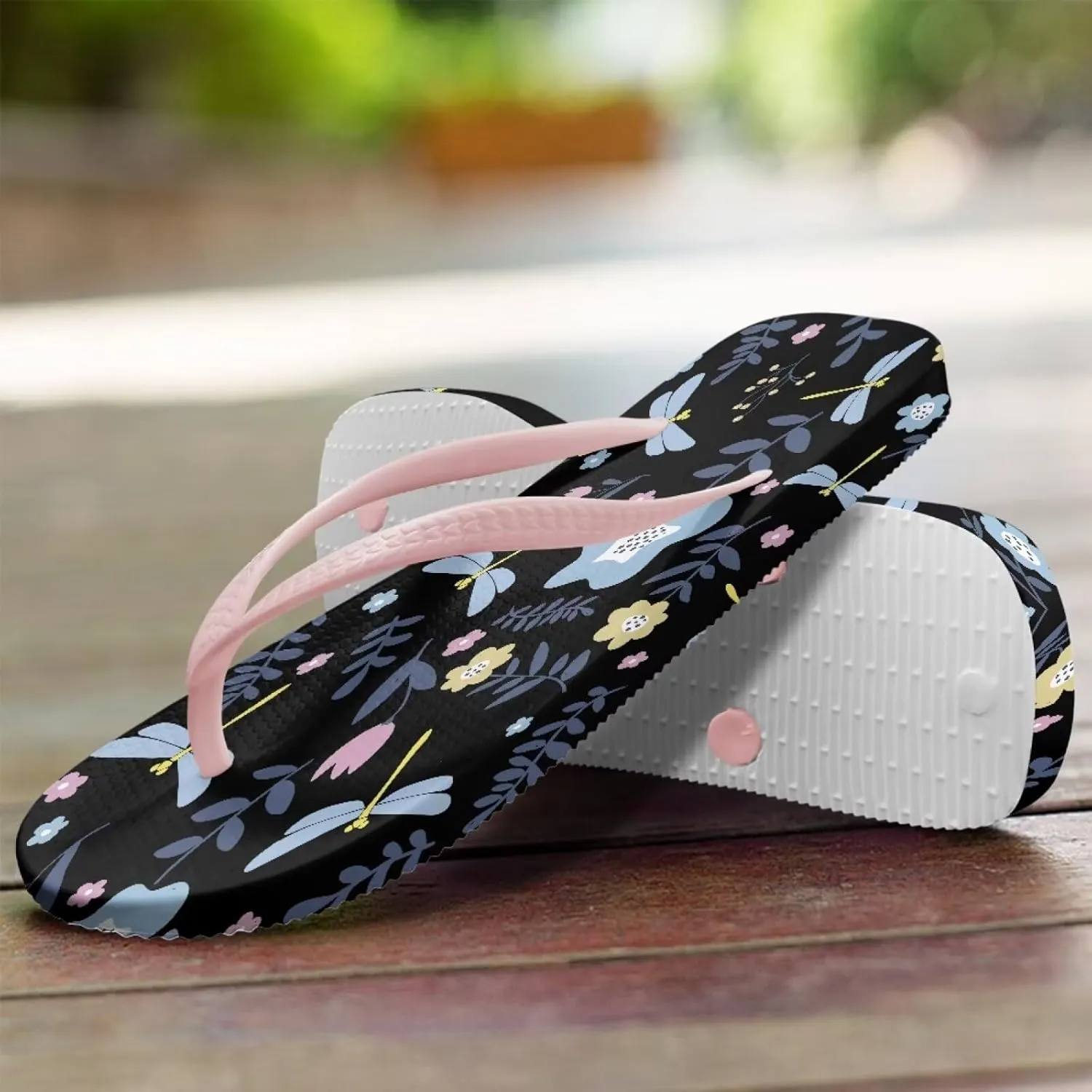 Creative Plant Print Flip Flops for Women Fit Comfort Flat Shower Sandals Lightweight Casual Ladies Slippers Beach Vacation Essentials