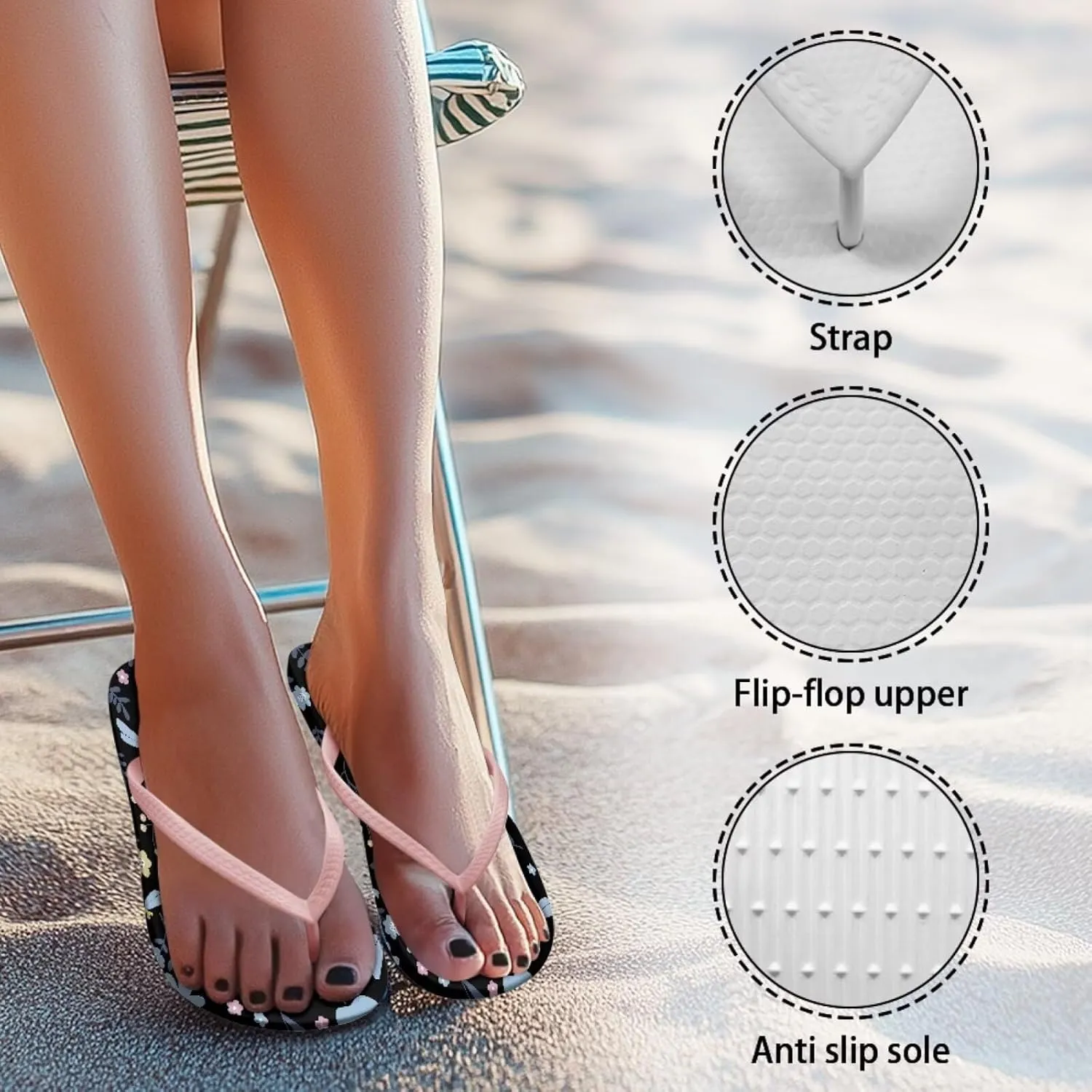 Creative Plant Print Flip Flops for Women Fit Comfort Flat Shower Sandals Lightweight Casual Ladies Slippers Beach Vacation Essentials