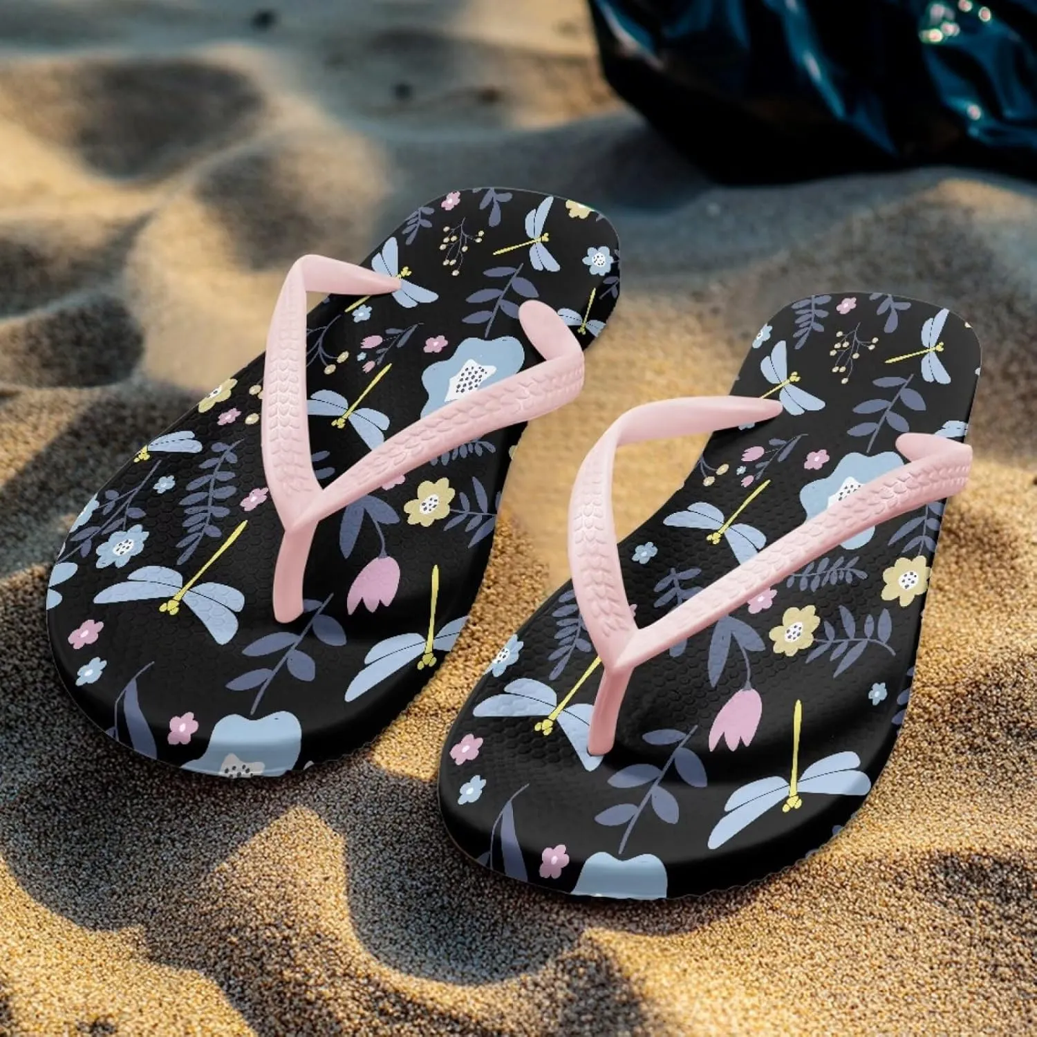 Creative Plant Print Flip Flops for Women Fit Comfort Flat Shower Sandals Lightweight Casual Ladies Slippers Beach Vacation Essentials