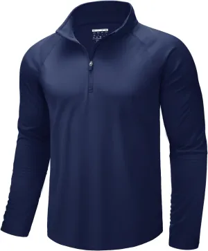 CRYSULLY Men's Long Sleeve 1/4 Zip Shirts Sun Protection Pullover UPF 50  Rash Guard Running Lightweight T Shirt