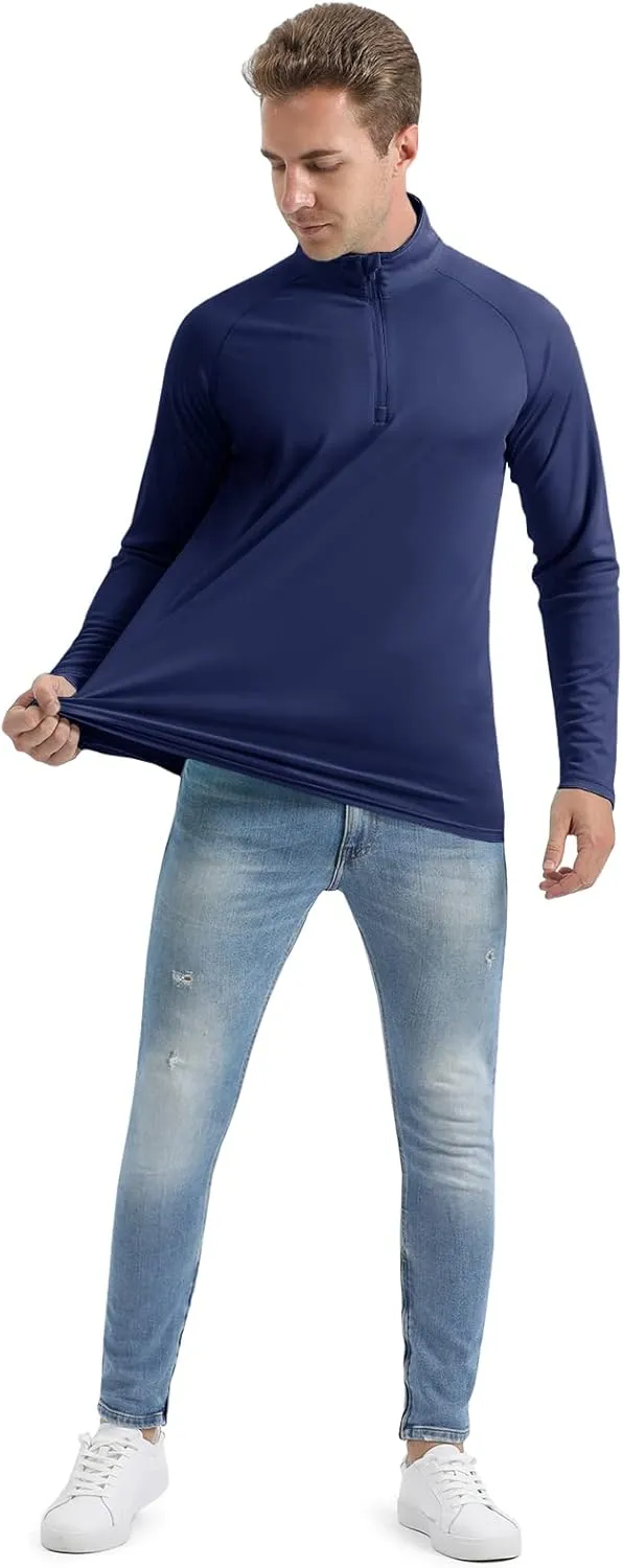 CRYSULLY Men's Long Sleeve 1/4 Zip Shirts Sun Protection Pullover UPF 50  Rash Guard Running Lightweight T Shirt