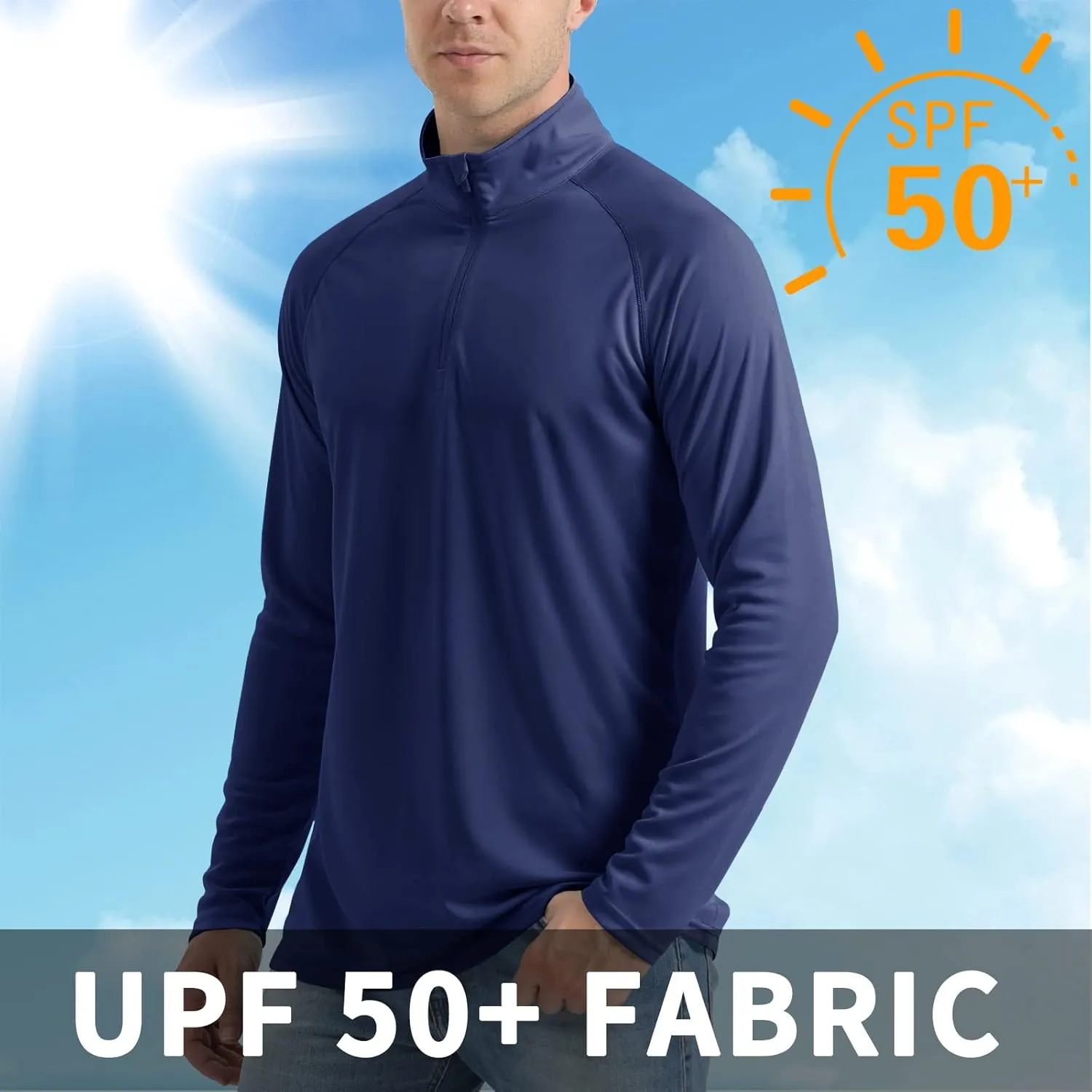 CRYSULLY Men's Long Sleeve 1/4 Zip Shirts Sun Protection Pullover UPF 50  Rash Guard Running Lightweight T Shirt