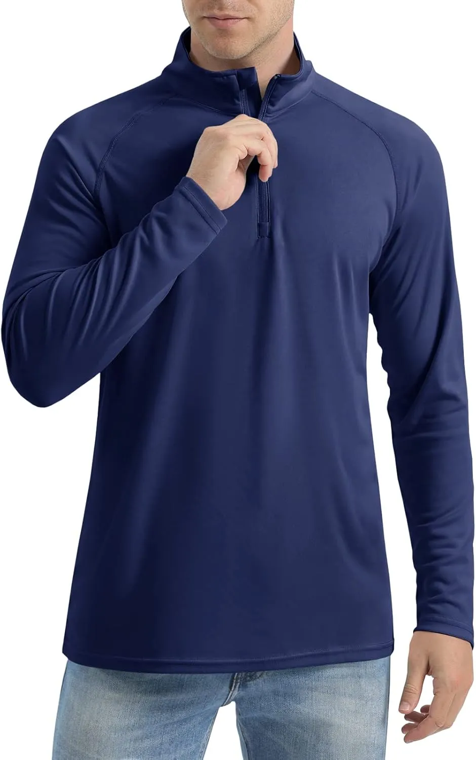 CRYSULLY Men's Long Sleeve 1/4 Zip Shirts Sun Protection Pullover UPF 50  Rash Guard Running Lightweight T Shirt