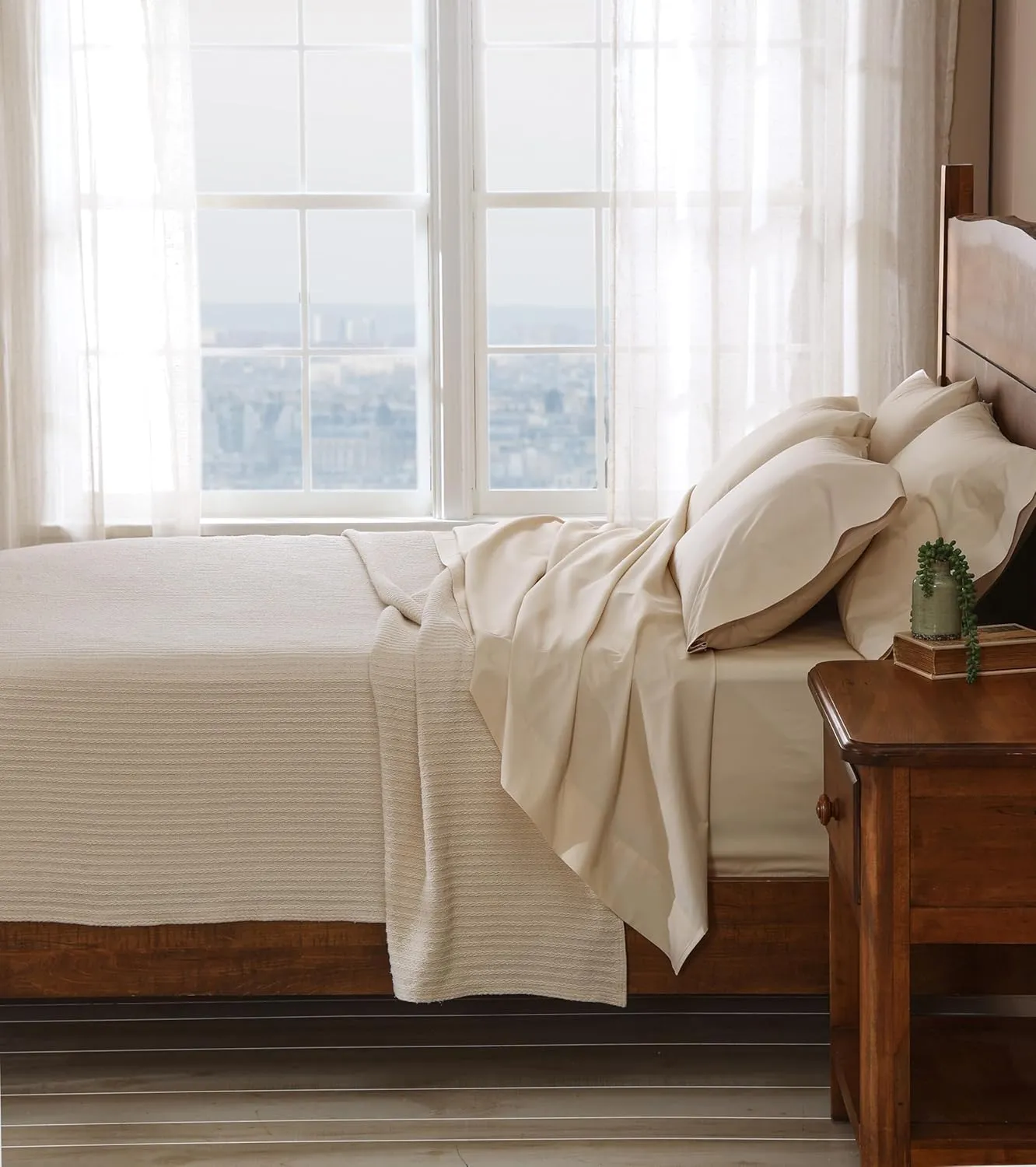 Cuddledown Katahdin Undyed Organic Sheet Set | 100% Organic Cotton | Sustainably Grown | Percale Weave | Oeko-TEX Standard 100 | 4 Piece Set | Natural | Queen