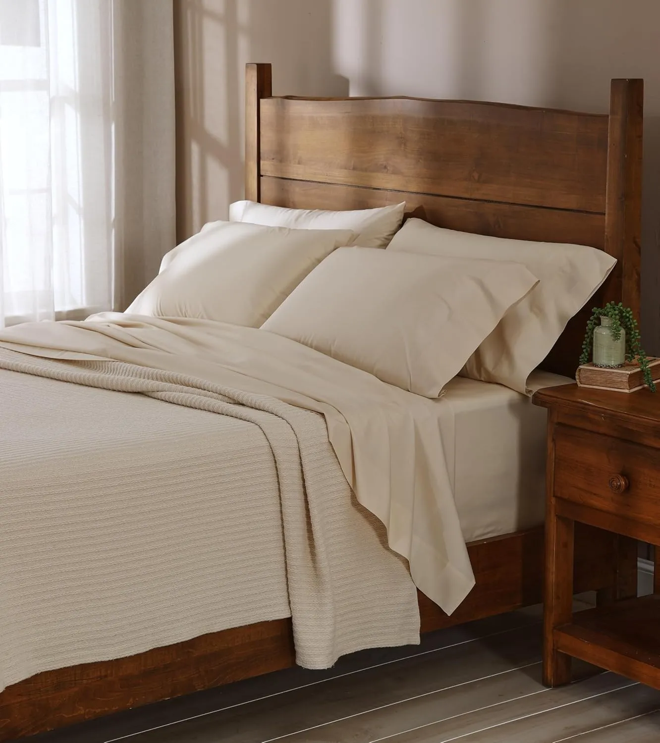 Cuddledown Katahdin Undyed Organic Sheet Set | 100% Organic Cotton | Sustainably Grown | Percale Weave | Oeko-TEX Standard 100 | 4 Piece Set | Natural | Queen