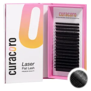 Curacoro Laser Flat Lash Extensions – Lightweight & Long-Lasting Flat Lashes with Laser-Enhanced Adhesion | True Black C, CC, D Curl 7–15mm Eyelash Extensions for Professionals