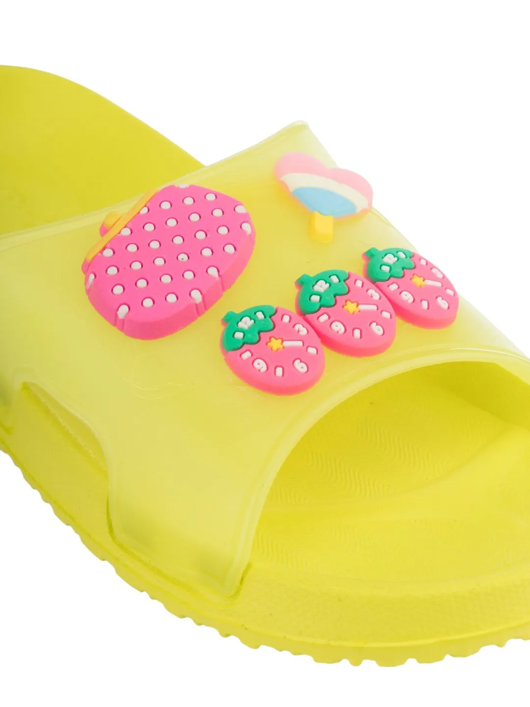 Cute & Comfy Strawberry, Purse & Heart Candy Charms Slides for Girls- Green