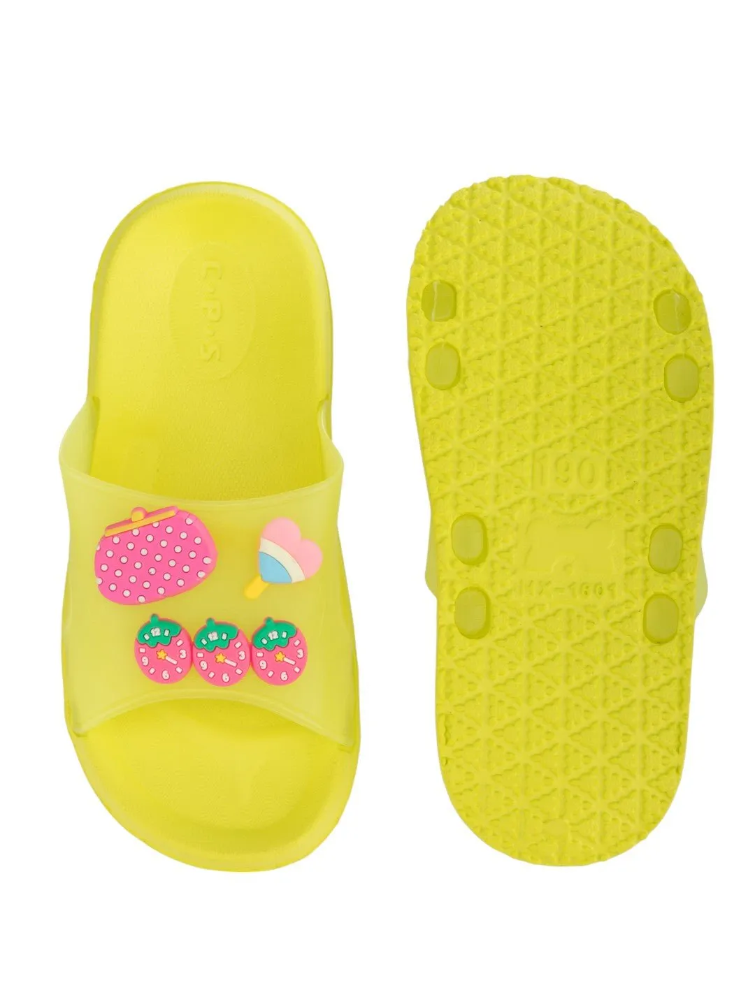 Cute & Comfy Strawberry, Purse & Heart Candy Charms Slides for Girls- Green
