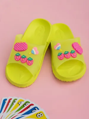 Cute & Comfy Strawberry, Purse & Heart Candy Charms Slides for Girls- Green