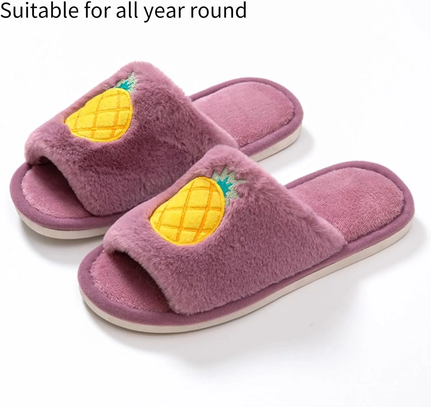 Cute Strawberry Slippers for Women Indoor Home Plush Cotton Cherry Non-Slip Slides Open Toe House Shoes Soft Sole Bedroom