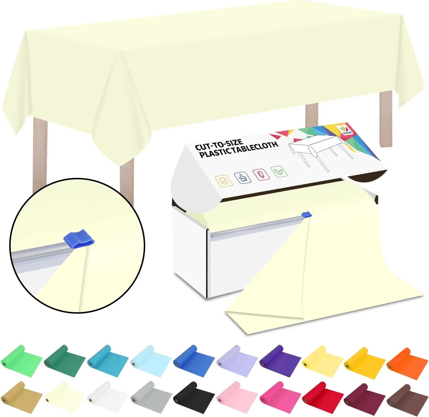 CXPSINC 54 Inch X 200 Feet Plastic Table Cover Roll Disposable Tablecloth with Slide Cutter for All Type/Shape Tables | Picnic, Party, Banquet, Birthdays, Weddings (Beige)
