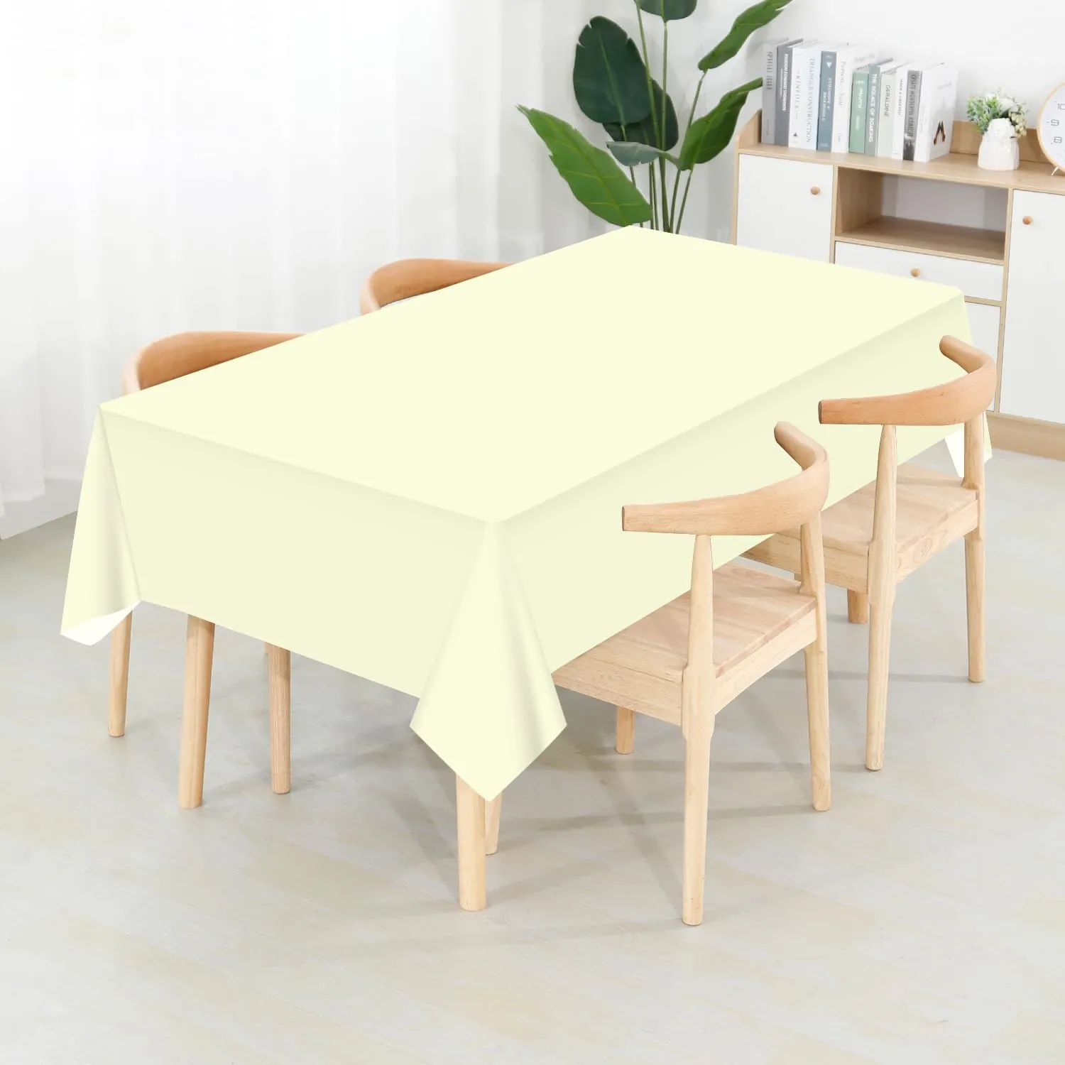 CXPSINC 54 Inch X 200 Feet Plastic Table Cover Roll Disposable Tablecloth with Slide Cutter for All Type/Shape Tables | Picnic, Party, Banquet, Birthdays, Weddings (Beige)