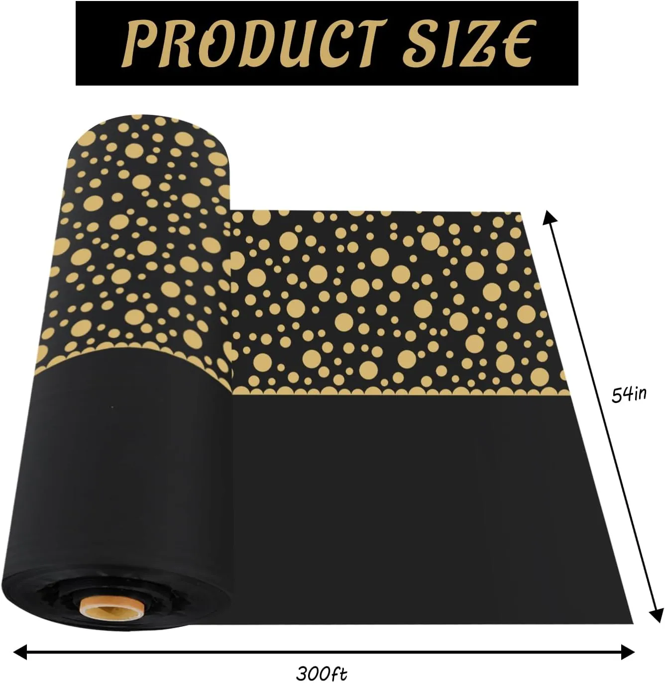 CXPSINC Plastic Table Cover Roll with Slide Cutter, Disposable Tablecloth Roll for Picnic, Party, Banquet, Birthdays, Weddings (Black & Gold Dot Runner, 54 Inch X 300 Feet)