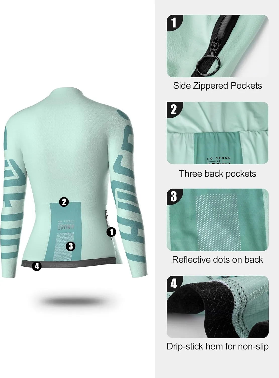 Cycling Jersey Women Long Sleeve, Breathable Bike Jersey with Pockets, Bike Shirts for Bicycle Road Biking Riding