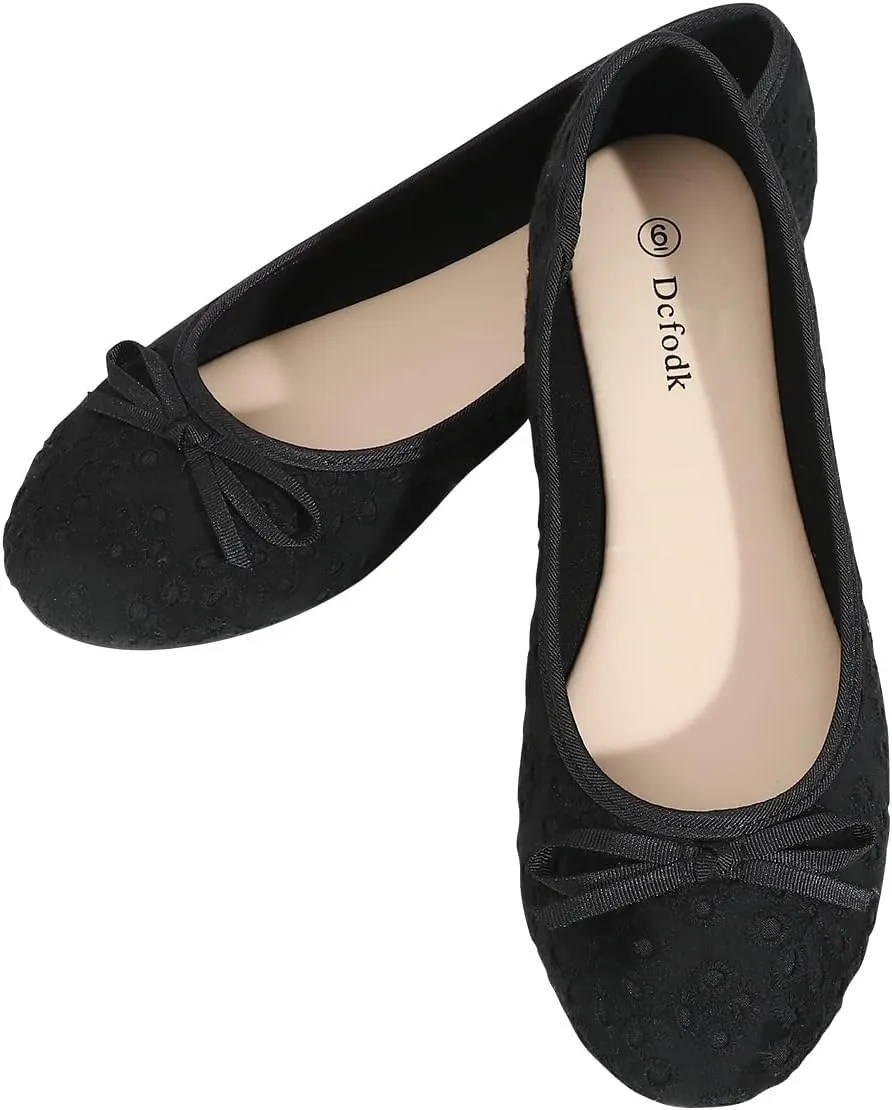 Dcfodk Women's Ballet Flats Casual Comfort Soft Silp On Flat Shoes,Round Toe Dress Shoe, Shoes for Women Wide Width,White,Black,Comfort Classic Walking Shoes