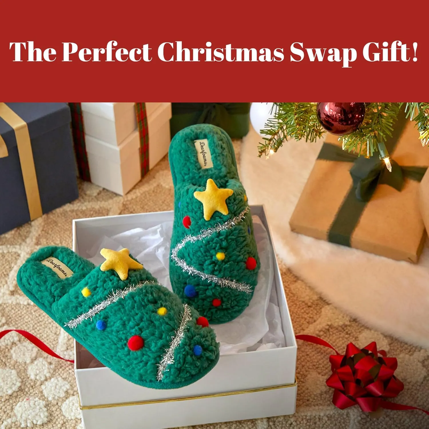 Dearfoams unisex adult Ugly Sweater Christmas Slippers for Men and Women