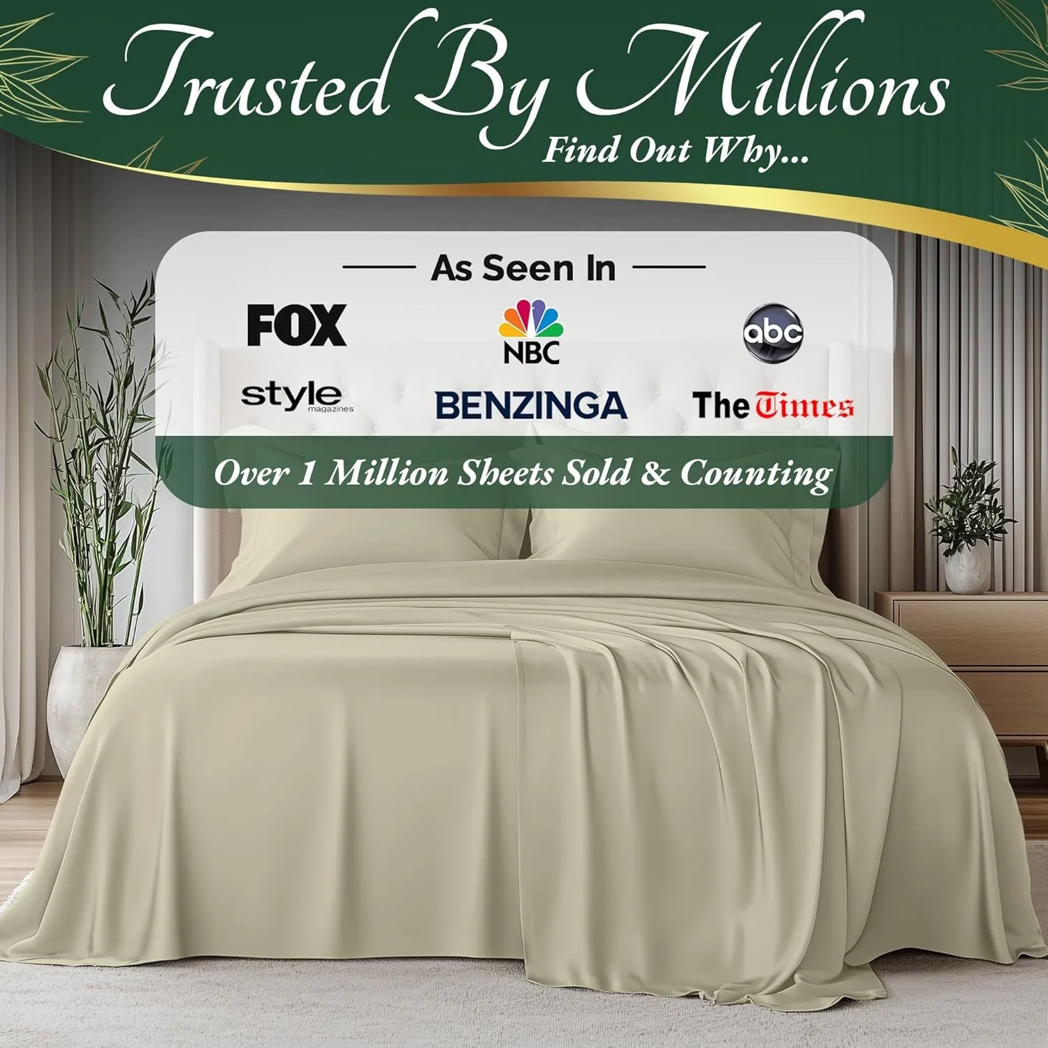 DECOLURE 100% Organic Viscose Derived from Bamboo Sheets King Size 6pcs - Ultra Soft & Luxuriously Cooling, 17" Deep Pocket, Double Stitching, Perfect for Hot Sleepers - King Bed Sheets (Creme)