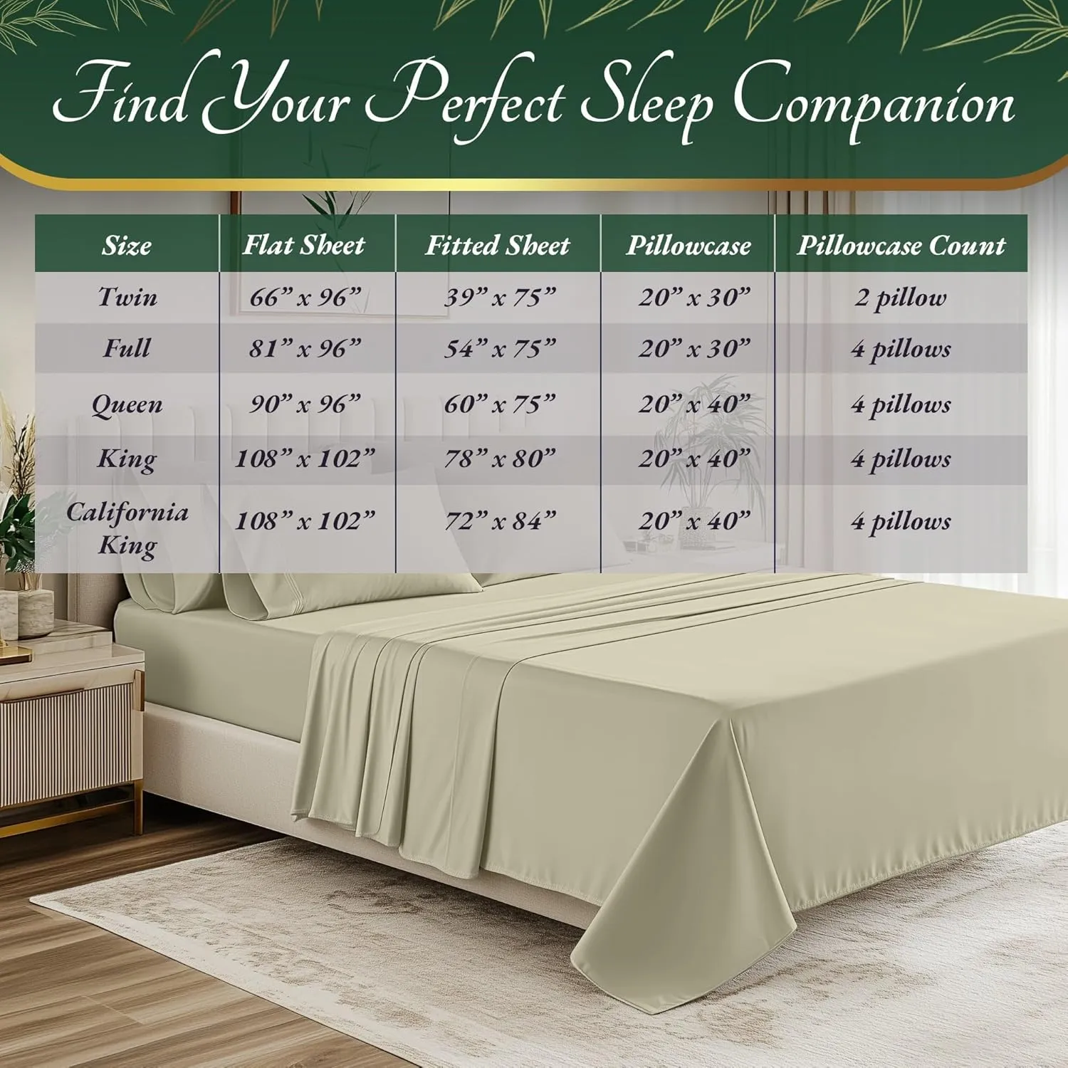DECOLURE 100% Organic Viscose Derived from Bamboo Sheets King Size 6pcs - Ultra Soft & Luxuriously Cooling, 17" Deep Pocket, Double Stitching, Perfect for Hot Sleepers - King Bed Sheets (Creme)