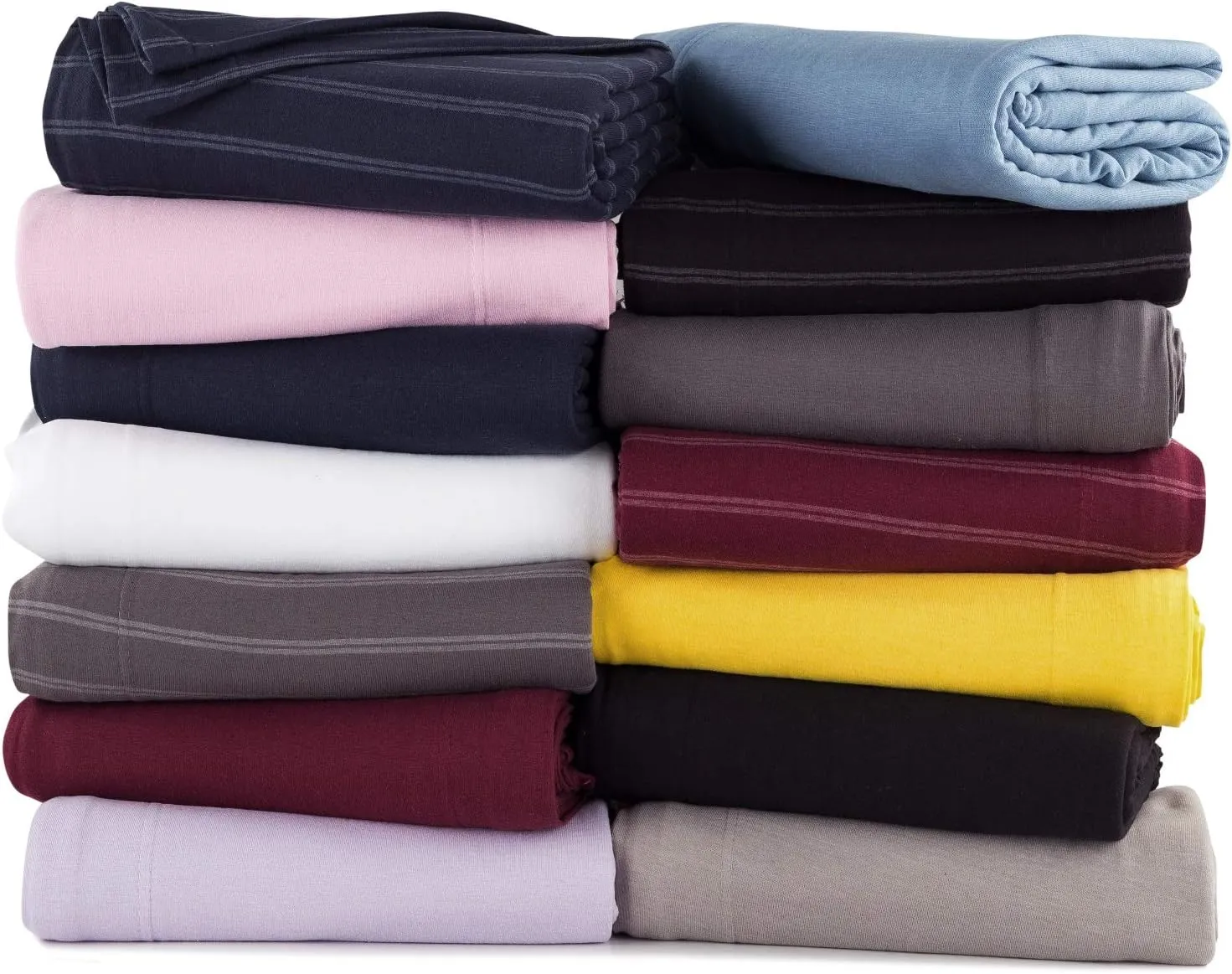 DELANNA Jersey Knit FLAT Sheet Soft Breathable Cotton Rich T-Shirt Jersey Top Sheet Only (GREY STRIPE, FULL)