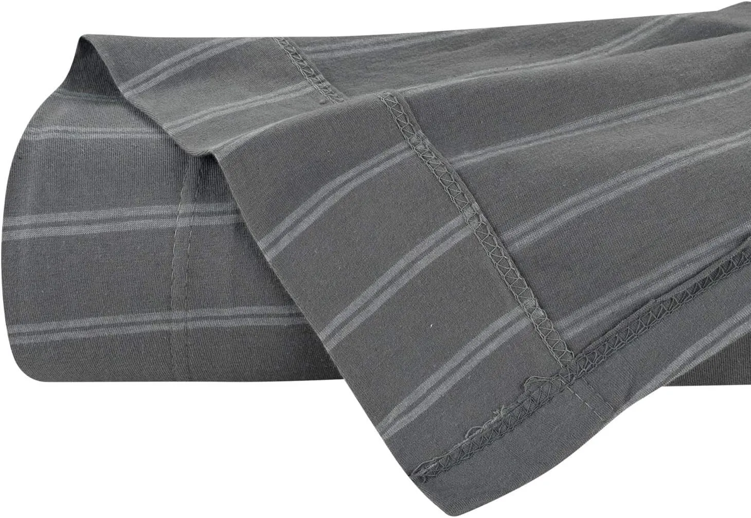 DELANNA Jersey Knit FLAT Sheet Soft Breathable Cotton Rich T-Shirt Jersey Top Sheet Only (GREY STRIPE, FULL)