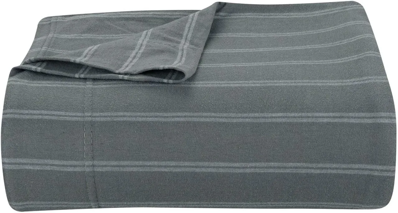 DELANNA Jersey Knit FLAT Sheet Soft Breathable Cotton Rich T-Shirt Jersey Top Sheet Only (GREY STRIPE, FULL)