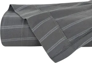 DELANNA Jersey Knit FLAT Sheet Soft Breathable Cotton Rich T-Shirt Jersey Top Sheet Only (GREY STRIPE, FULL)
