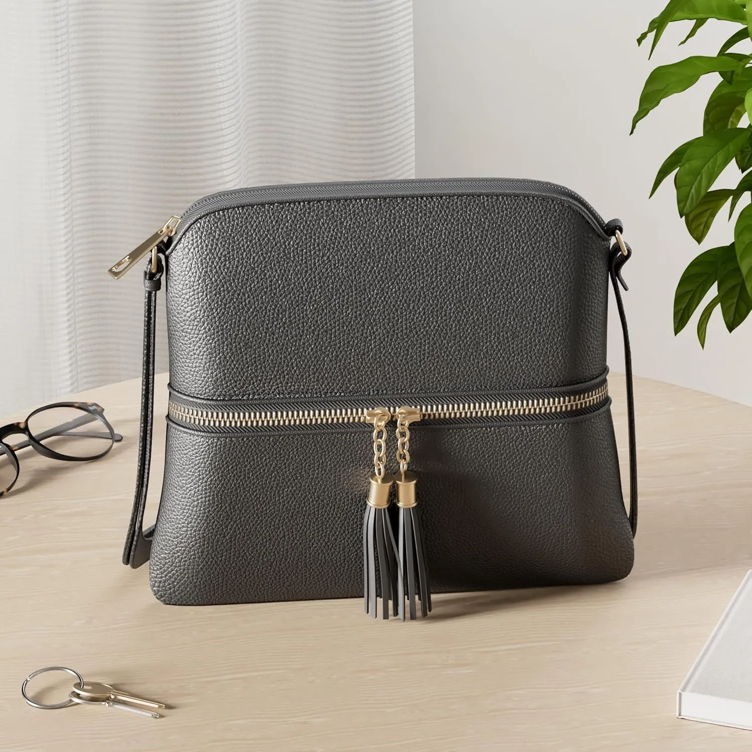 DELUXITY Lightweight Medium Crossbody Bag with Tassel