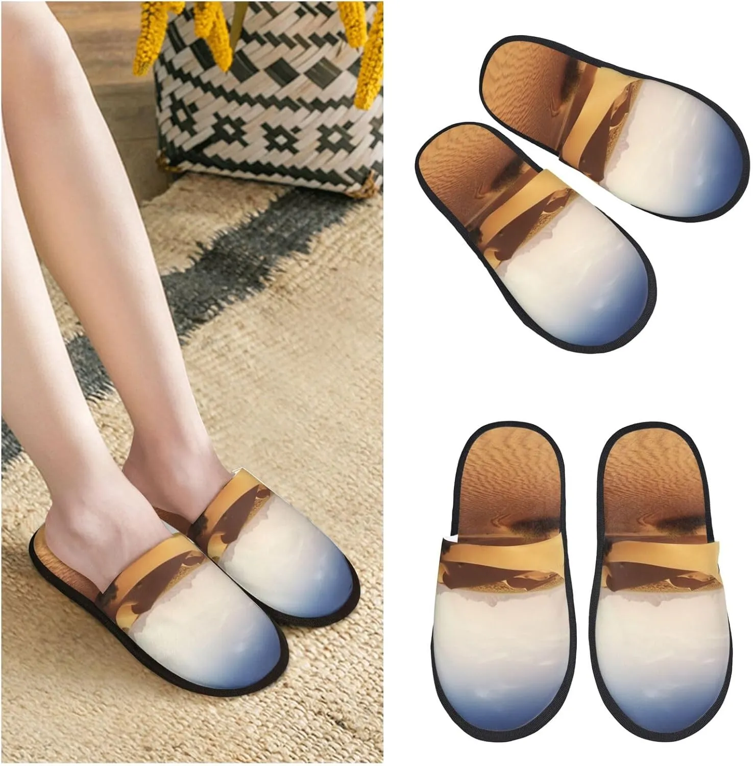 Desert landscape Furry Slippers for Men Women Fuzzy Memory Foam Slippers Warm Comfy Slip-on Bedroom Shoes Winter House Shoes for Indoor Outdoor