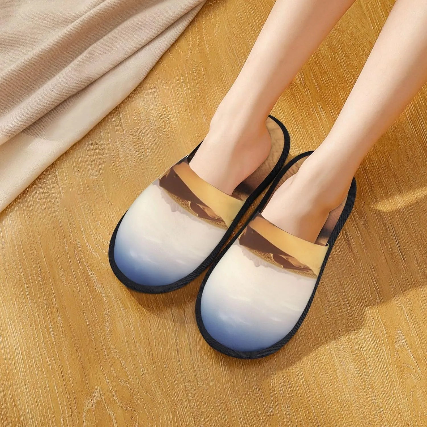 Desert landscape Furry Slippers for Men Women Fuzzy Memory Foam Slippers Warm Comfy Slip-on Bedroom Shoes Winter House Shoes for Indoor Outdoor