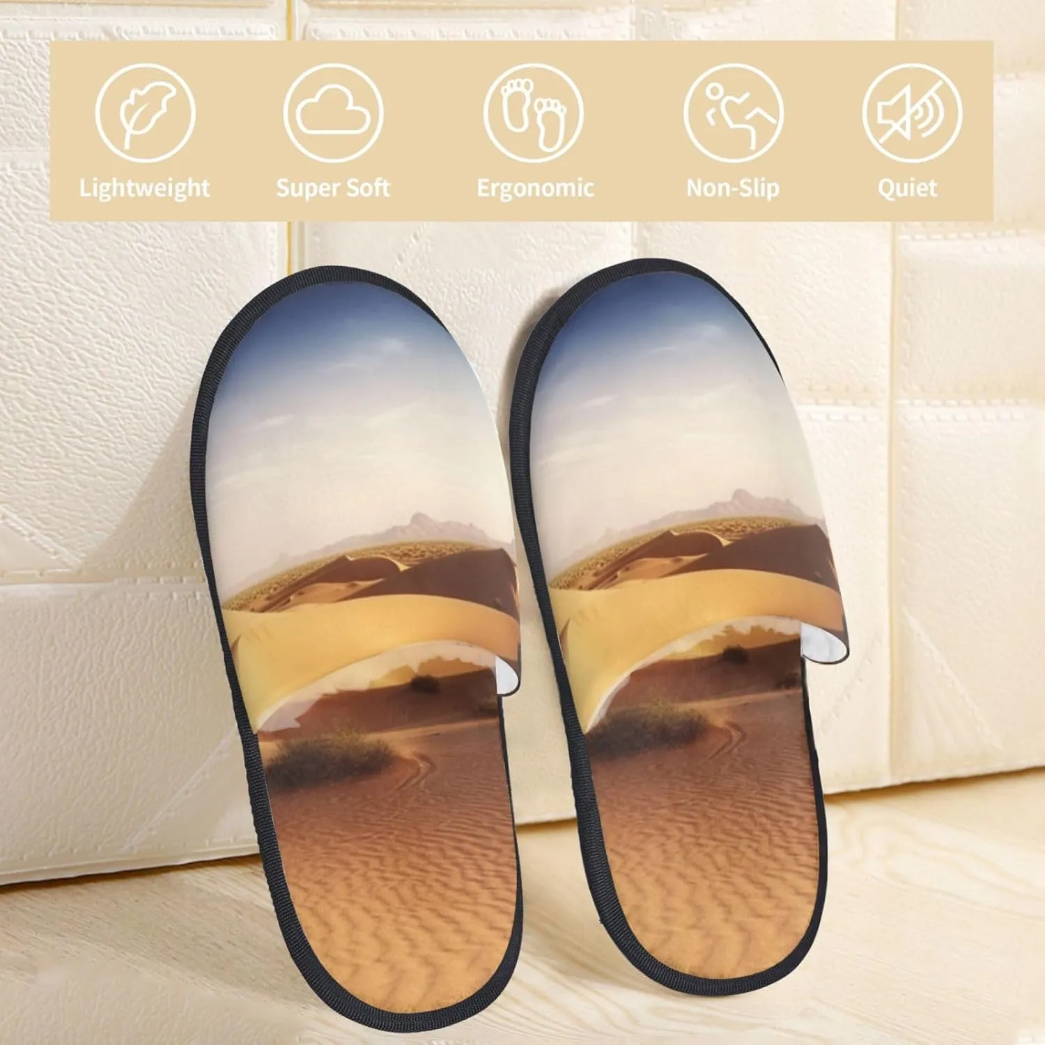 Desert landscape Furry Slippers for Men Women Fuzzy Memory Foam Slippers Warm Comfy Slip-on Bedroom Shoes Winter House Shoes for Indoor Outdoor