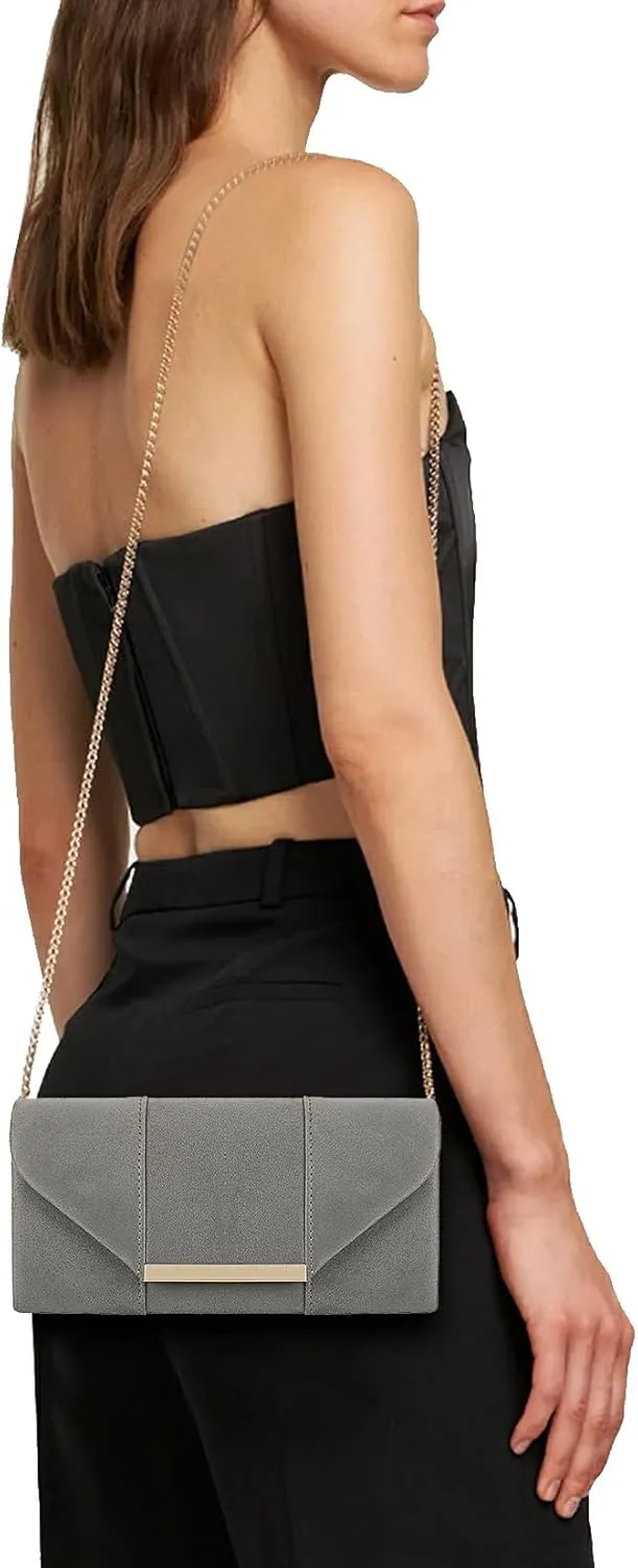 Dexmay Women Faux Suede Envelope Clutch Purse Evening Velvet Handbag Foldover Shoulder Crossbody Bag
