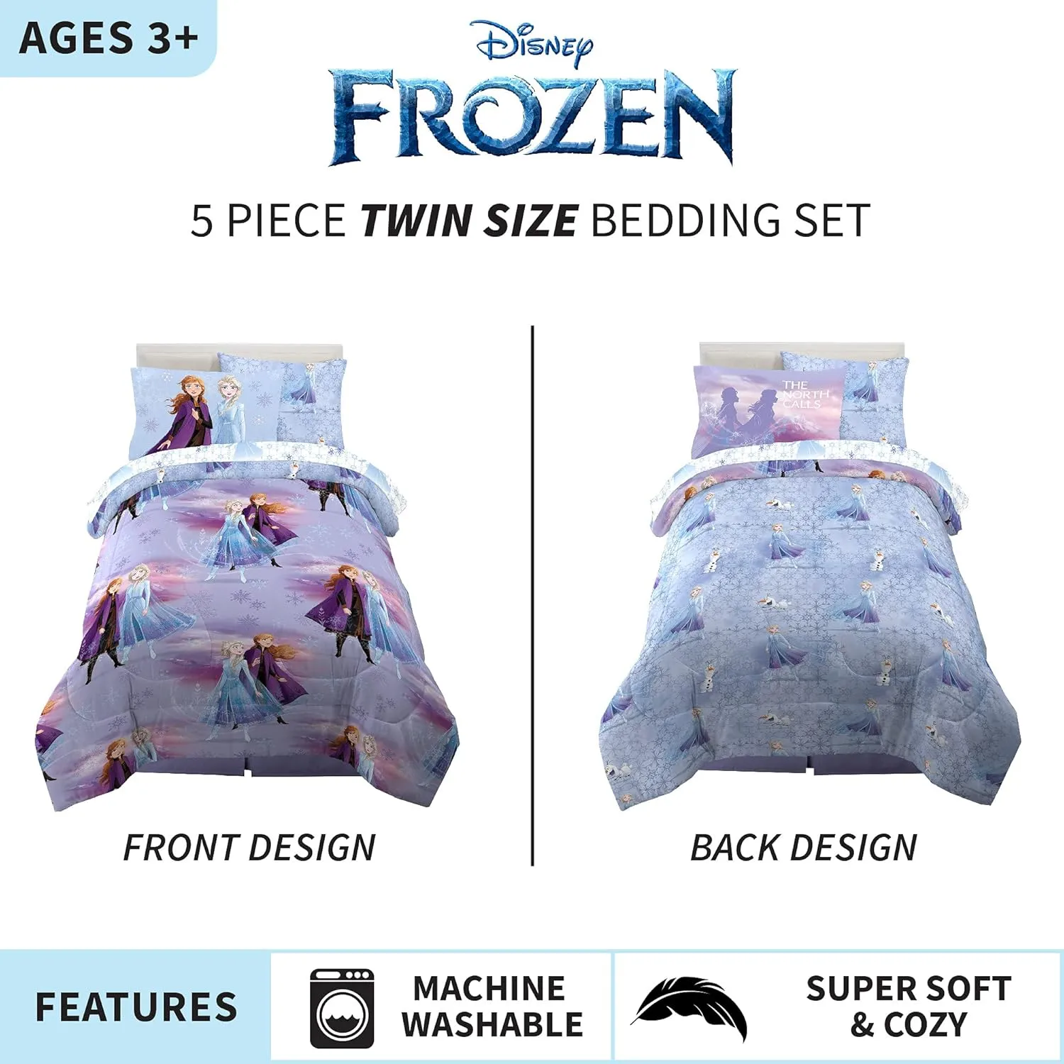 Disney Frozen 2 Kids Bedding Super Soft Comforter and Sheet Set with Sham, 5 Piece Twin Size, "Official" Disney Product By Franco