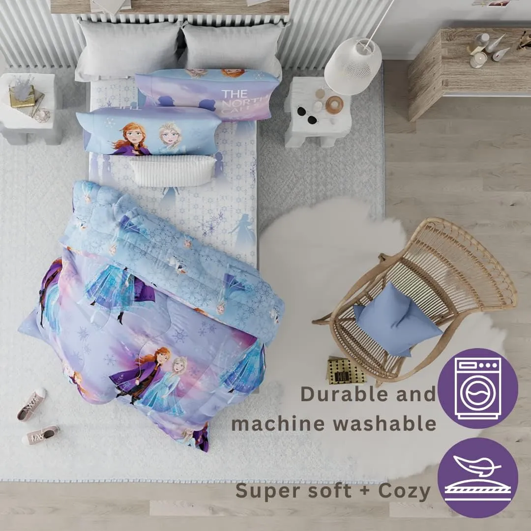 Disney Frozen 2 Kids Bedding Super Soft Comforter and Sheet Set with Sham, 5 Piece Twin Size, "Official" Disney Product By Franco