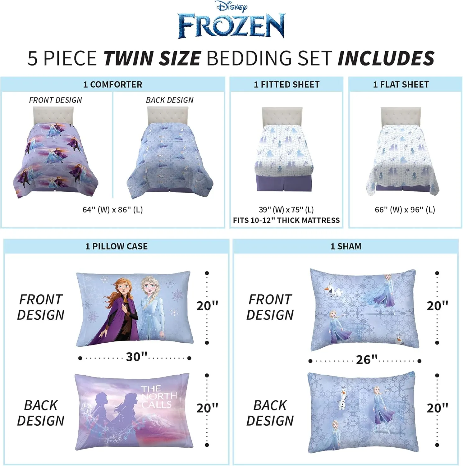 Disney Frozen 2 Kids Bedding Super Soft Comforter and Sheet Set with Sham, 5 Piece Twin Size, "Official" Disney Product By Franco