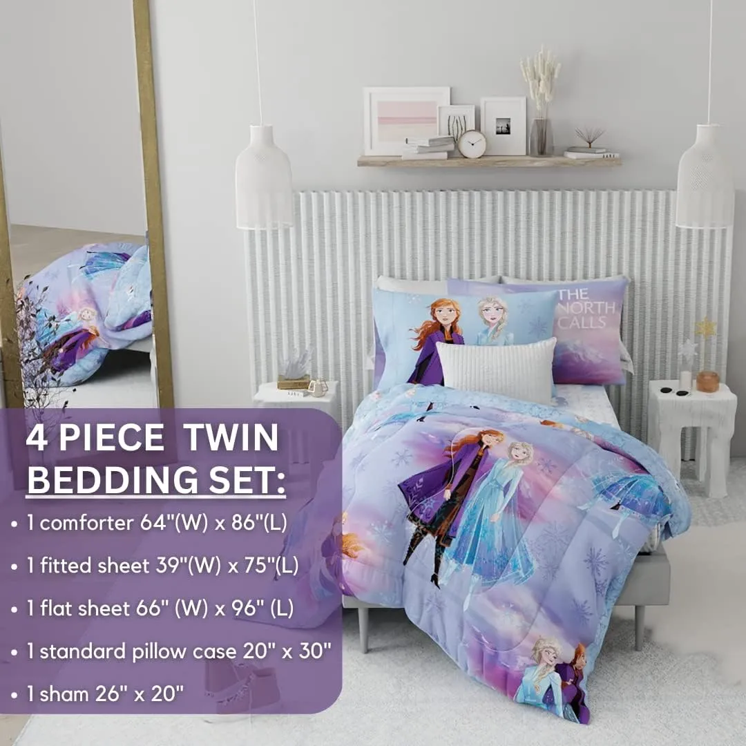 Disney Frozen 2 Kids Bedding Super Soft Comforter and Sheet Set with Sham, 5 Piece Twin Size, "Official" Disney Product By Franco