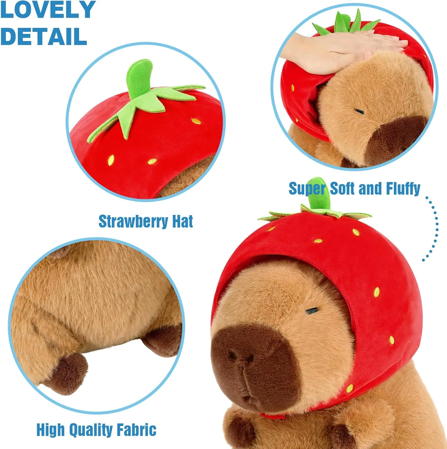 Ditucu Cute Capybara Plush Wear Strawberry Hat Soft Capibara Stuffed Animal Plushies Toys Hugging Gifts for Kids Brown 13 inch