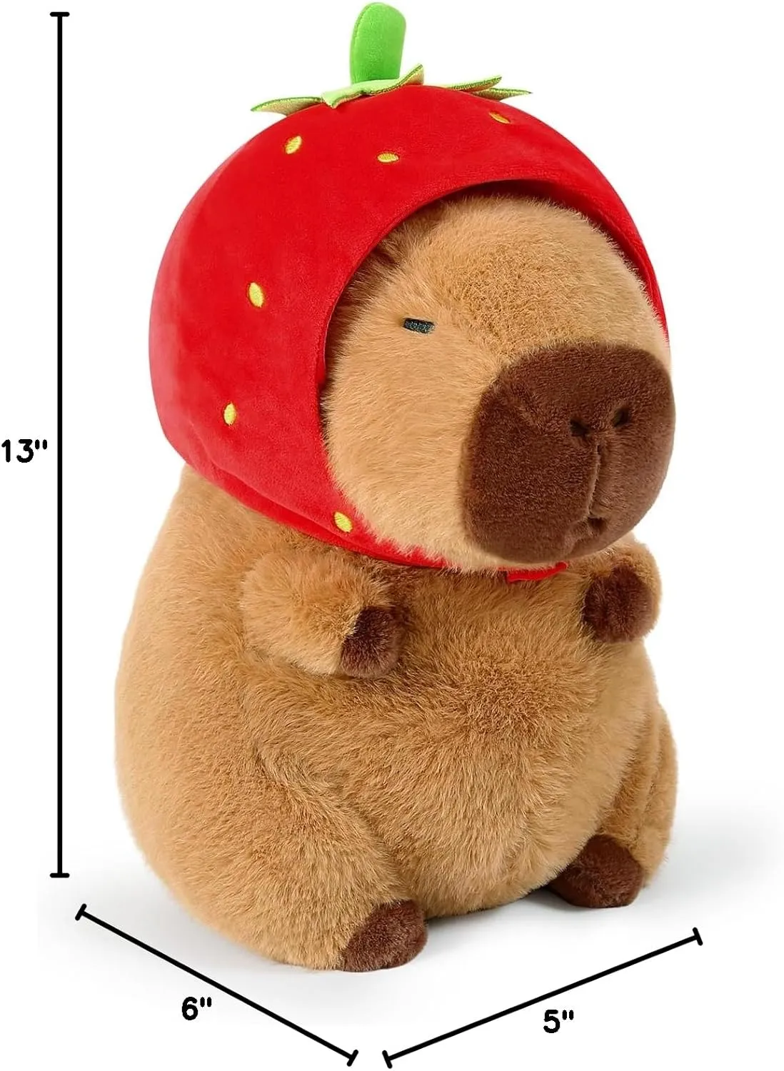 Ditucu Cute Capybara Plush Wear Strawberry Hat Soft Capibara Stuffed Animal Plushies Toys Hugging Gifts for Kids Brown 13 inch